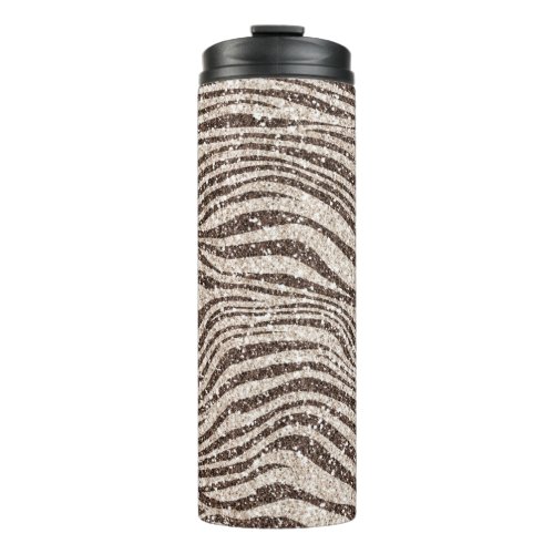 Chocolate Brown Cream Blush Zebra Glitter          Thermal Tumbler