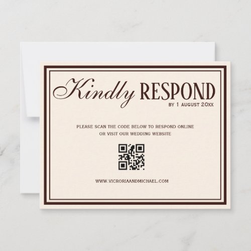 Chocolate Brown Cream Old Money QR Code Wedding RSVP Card