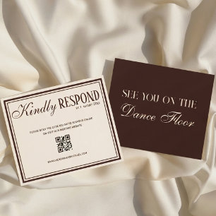 Chocolate Brown Cream Old Money QR Code Wedding RSVP Card