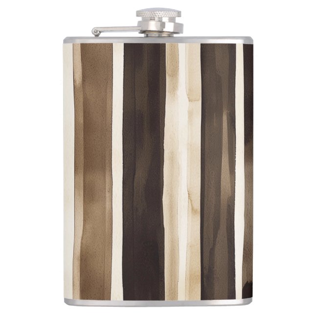 Chocolate Brown Cream Stripes Christmas Flask (Front)