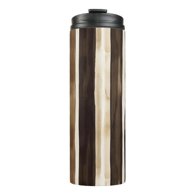 Chocolate Brown Cream Stripes Christmas Thermal Tumbler (Front)
