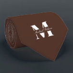Chocolate Brown Custom Monogram Wedding Groomsmen  Neck Tie<br><div class="desc">Elevate your wedding day or special occasion look with this Elegant Monogram and Custom Name Neck Tie. This is the ultimate accessory for the groom and his entire wedding party, offering a stylish and sophisticated way to ensure everyone's look is coordinated and personal. Featuring a bold, classic white monogram initial...</div>