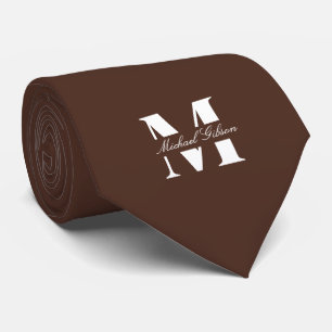 Chocolate Brown Custom Monogram Wedding Groomsmen Neck Tie