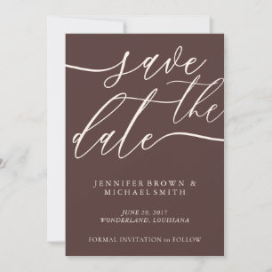 Chocolate Brown Custom Photo Calligraphy Save The Date