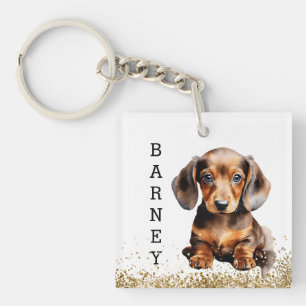 Chocolate Brown Dachshund Sausage Dog Personalized Keychain