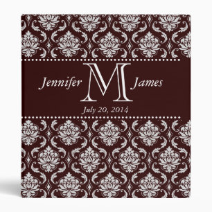 Chocolate Brown Damask Monogram Wedding Album 3 Ring Binder
