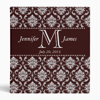 Chocolate Brown Damask Monogram Wedding Album 3 Ring Binder
