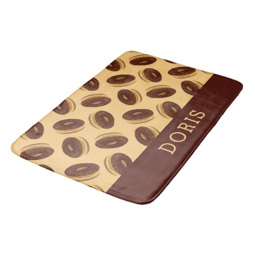 Chocolate brown donuts pattern bath mat