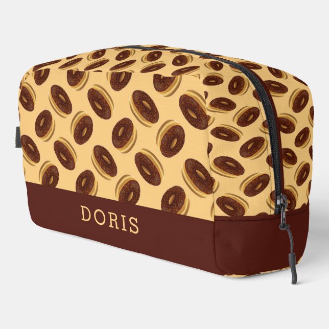 Chocolate brown donuts pattern dopp kit (Right Corner)