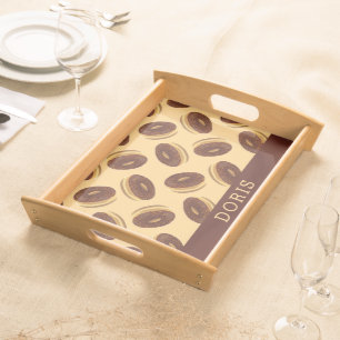 Chocolate brown donuts pattern serving tray
