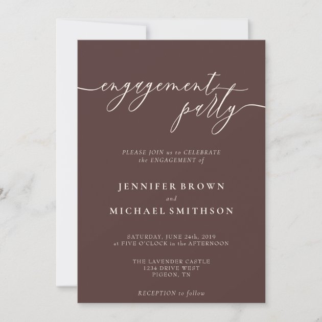 Chocolate Brown Elegant Engagement Party Invitation