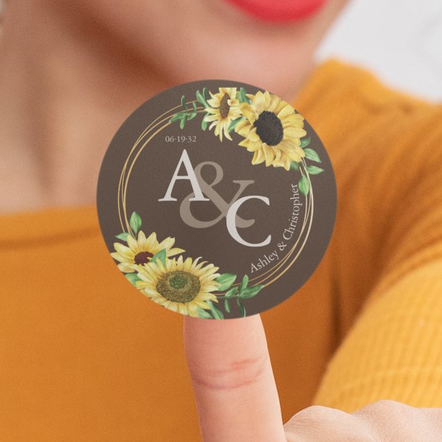 Chocolate Brown • Elegant Modern Wedding Classic Round Sticker (Creator Uploaded)