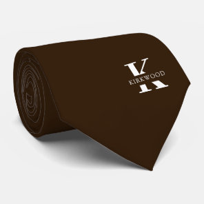 Chocolate Brown Elegant Monogram + Name Neck Tie