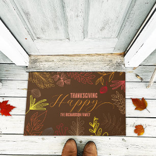 Chocolate Brown Fall Foliage Family Thanksgiving Doormat