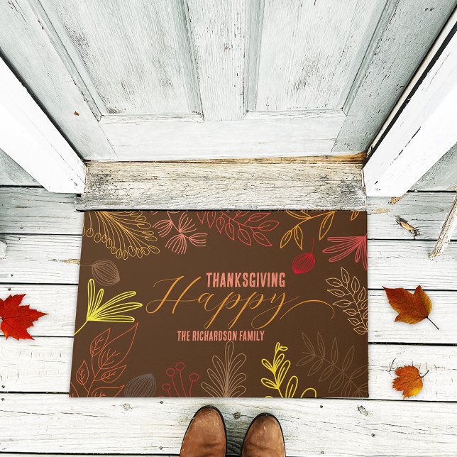 Chocolate Brown Fall Foliage Family Thanksgiving Doormat (Creator Uploaded)