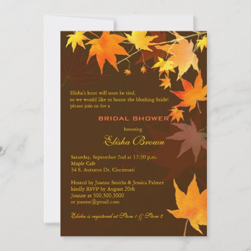 Chocolate Brown Fall Maple Bridal Shower Invites