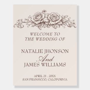 Chocolate Brown Floral Garden Wedding Welcome Sign