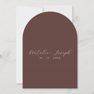 Chocolate Brown Floral Romantic Arched Wedding Invitation