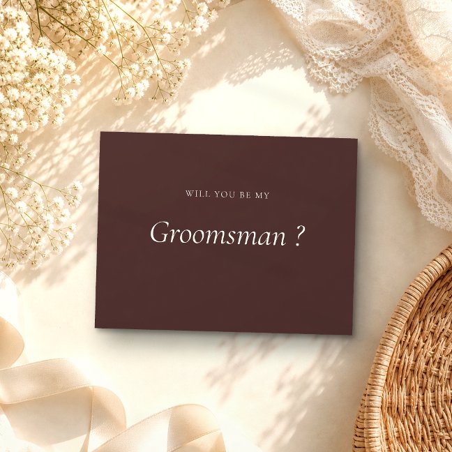 Chocolate Brown Formal Be My Groomsman Invitation Postcard