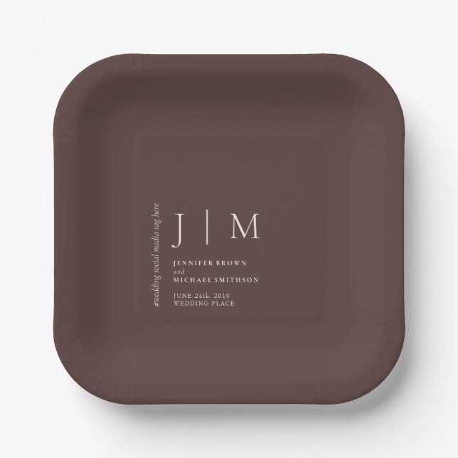 Chocolate Brown Formal Event Theme Wedding Paper Plates (Front)