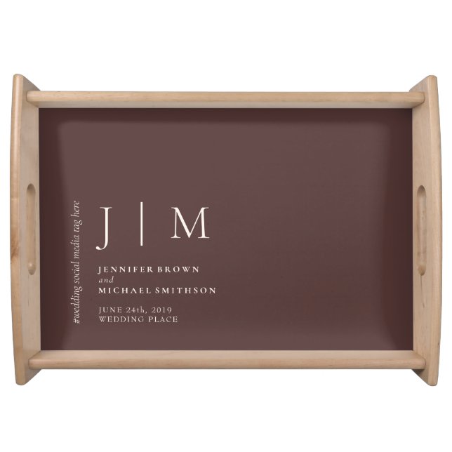 Chocolate Brown Formal Modern Event coffee Wedding Serving Tray (Front)
