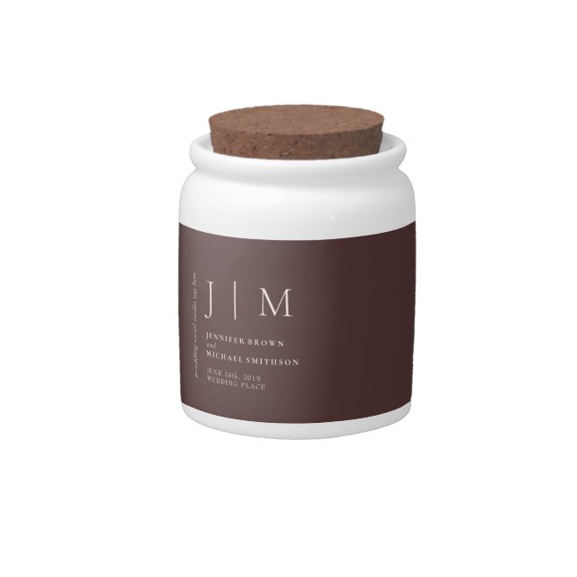 Chocolate Brown Formal Modern Love Suite Wedding Candy Jar (Front)