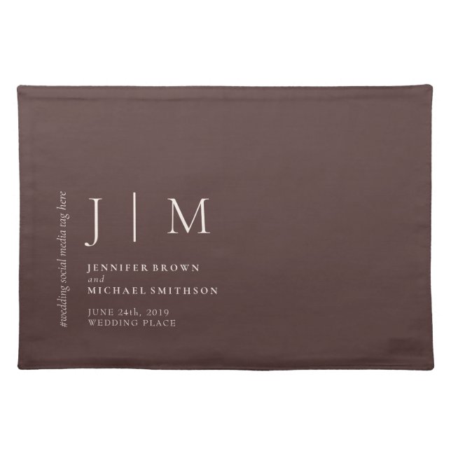Chocolate Brown Formal Modern minimal Wedding Cloth Placemat (Front)