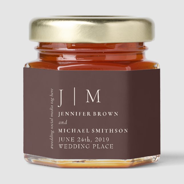 Chocolate Brown Formal Suite Wedding Honey Jar Favors (Front)