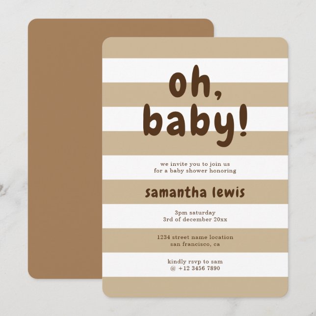 Chocolate Brown Gender Neutral Baby Shower Invitation (Front/Back)