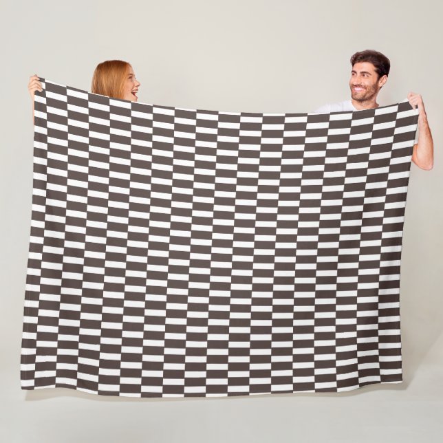 Chocolate Brown Geometric Checkerboard Pattern Fleece Blanket (In Situ)