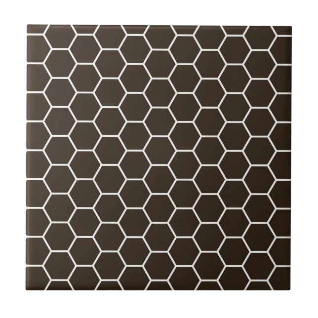 Chocolate Brown Geometric Hexagon Pattern Ceramic Tile (Front)