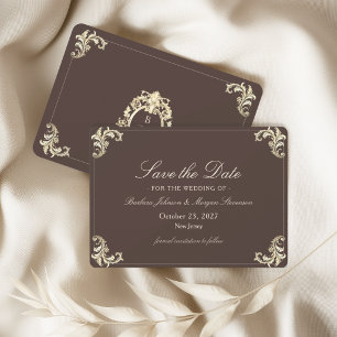 Chocolate Brown Gold Baroque Wedding Save The Date