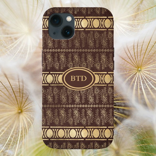 Chocolate Brown Gold Bohemian Monogram Abstract Case-Mate iPhone Case (Creator Uploaded)