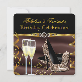 Chocolate Brown Gold Fabulous Heels Birthday Party Invitation