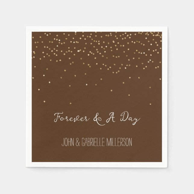 Chocolate Brown Gold Glam Confetti Napkins (Front)
