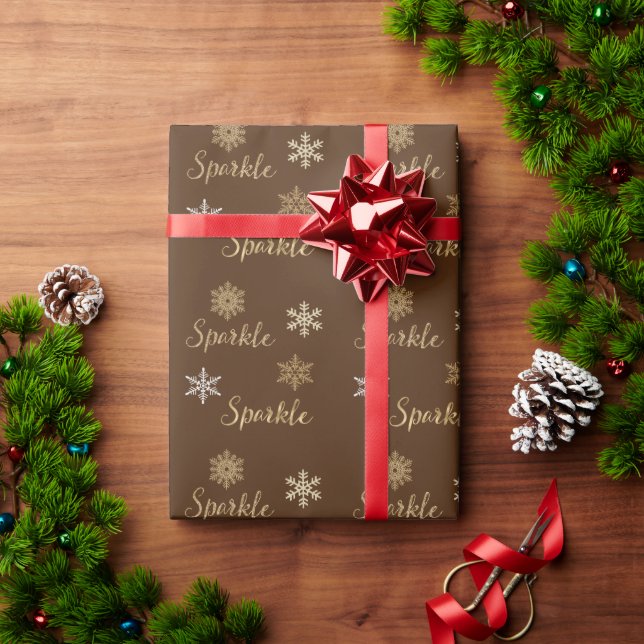 Chocolate Brown Gold Glitter Sparkle Snowflakes    Wrapping Paper (Holiday Gift)