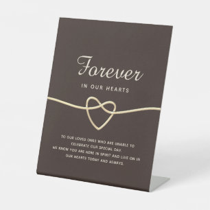 Chocolate Brown Gold Heart Wedding Memorial Pedestal Sign