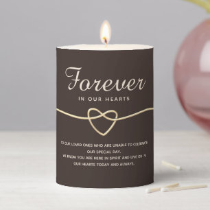Chocolate Brown Gold Heart Wedding Memorial Pillar Candle