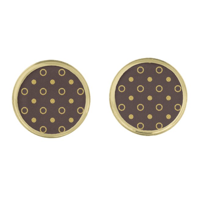 Chocolate Brown & Gold Polka Dot Cufflinks (Front)