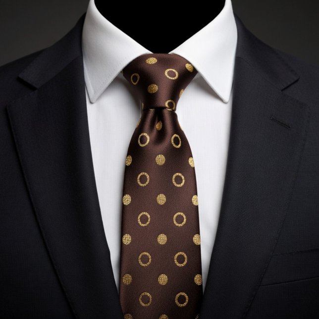 Chocolate Brown & Gold Polka Dot Neck Tie (Creator Uploaded)