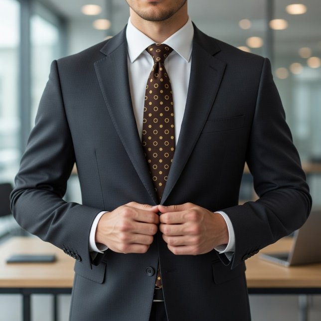 Chocolate Brown & Gold Polka Dot Neck Tie (Creator Uploaded)