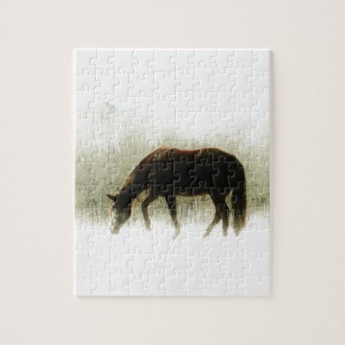 Chocolate Brown horse in the fog Jigsaw Puzzle