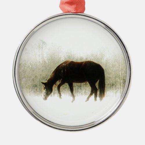 Chocolate Brown horse in the fog Metal Ornament