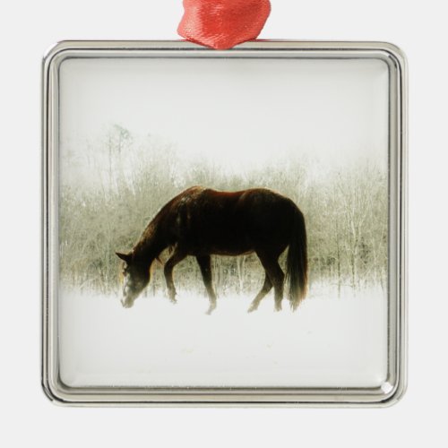 Chocolate Brown horse in the fog Metal Ornament