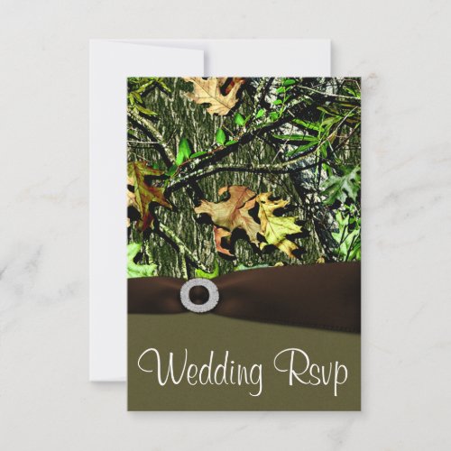 Chocolate Brown Hunting Camo Wedding RSVP Cards