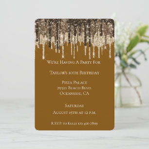 Chocolate Brown Ice Cream Glitter Drips Birthday Invitation