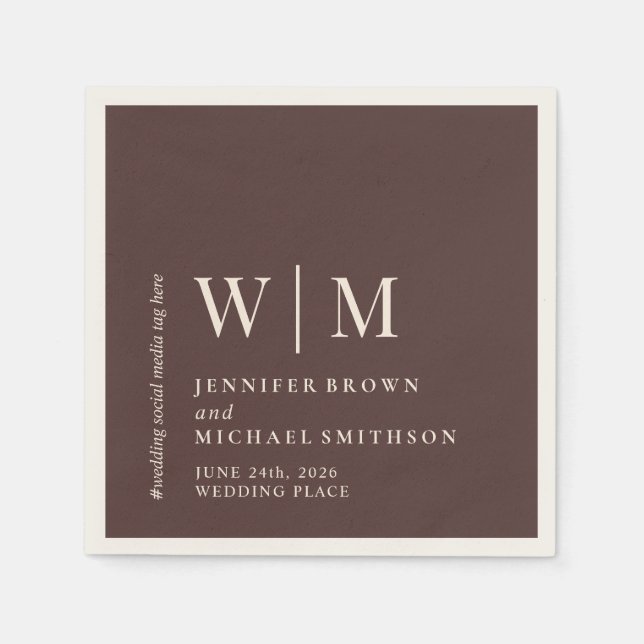 Chocolate Brown & Ivory Formal Event Suite Wedding Napkins (Front)
