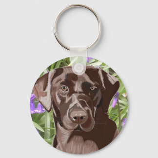 Chocolate Brown Labrador against Bluebells Keychain