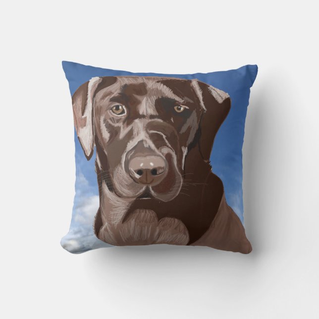 Chocolate Brown Labrador against the blue sky Throw Pillow (Front)