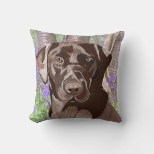 Chocolate Brown Labrador in a Bluebell Wood Throw Pillow